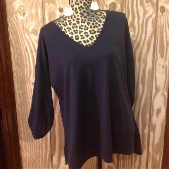 NEW Nautica Rich NAVY BLUE 100% Cotton Top XXL 3/4 SLEEVE - Picture 2 of 8